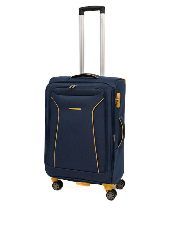 Lamonza Cruise Mittlerer Stoffkoffer Marineblau/Gelb mit 4 Rädern Höhe 68cm