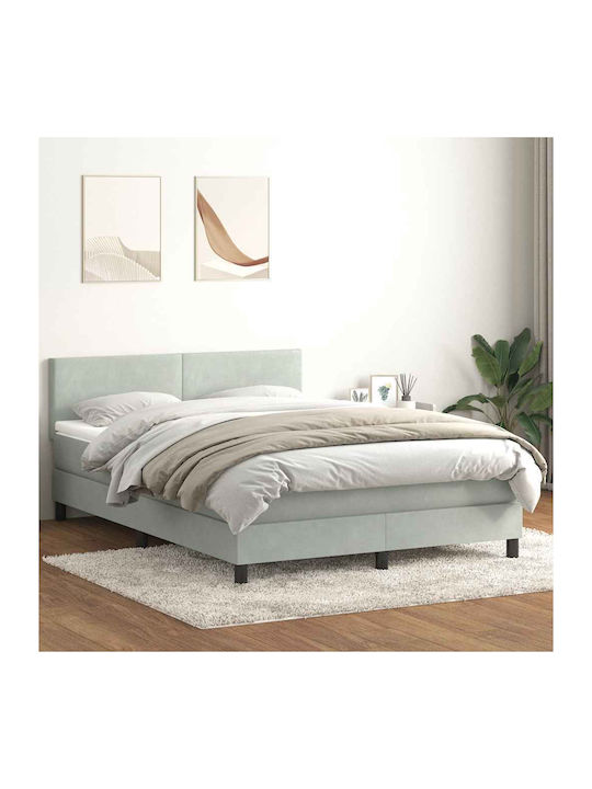 Double Bed Upholstered with Fabric Light Gray w...