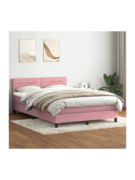 Boxspring Bett Doppelbett Bezogen mit Stoff Ros...