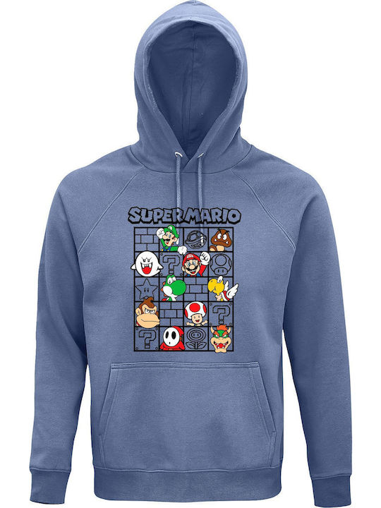 Hoodie Unisex Organic " Super Mario Fanart " Blue