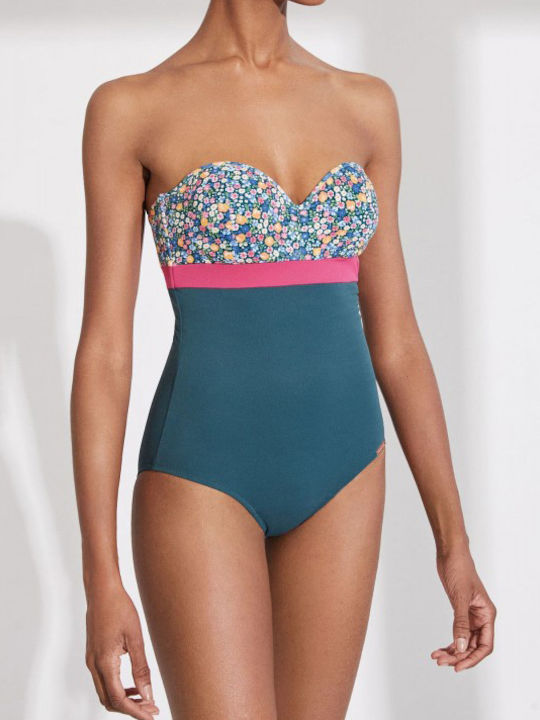 Strapless Ein Stück Badeanzug Blumen Muster