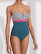Strapless Ein Stück Badeanzug Blumen Muster