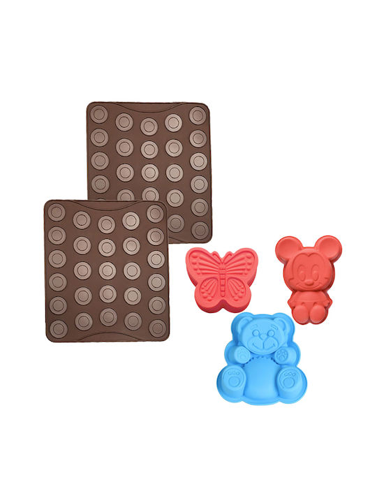 Quasar Co. Pastry Set 2 Macarons Sheets 27 Shapes Each 3 Baking Molds Bear-butterfly-mickey Silicone Brown-red