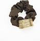 Elastic de păr din material textil maro și negru decorativ texturat auriu-maro