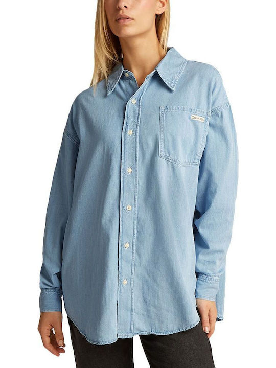 Langärmelig Damen Denim Hemd Blue