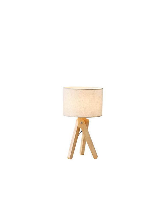 Eurolamp Wood Table Lamp for Socket E27 with Beige Shade and Base