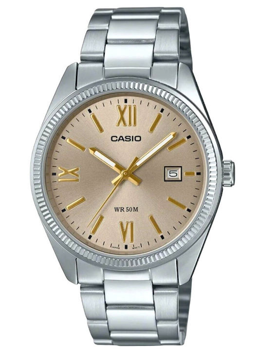 Casio Ανδρικό Ρολόι 39mm Μπαταρίας με Ασημί Μεταλλικό Μπρασελέ