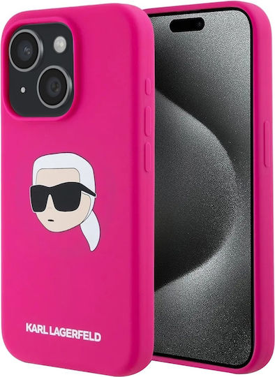 Karl Lagerfeld Karl Head Umschlag Rückseite Silikon Fuchsie (iPhone 15)