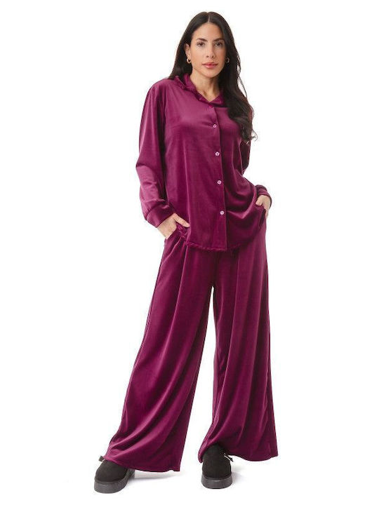 Magenta Velour Set Trousers Shirt