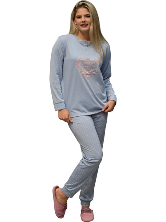Caress Χειμερινό Γυναικείο Σετ Πιτζάμας Fleece Γαλάζιο