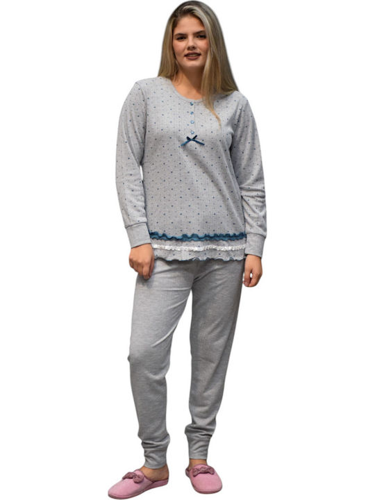 Caress Χειμερινό Γυναικείο Σετ Πιτζάμας Fleece Μπλε