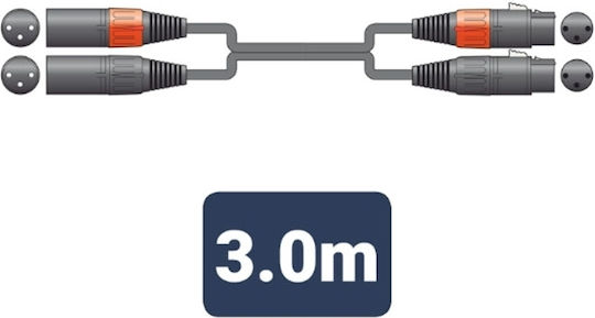 Citronic XLR Cables 2 x XLR Female - 2 x XLR Male Black 3m 2XF-2XM300