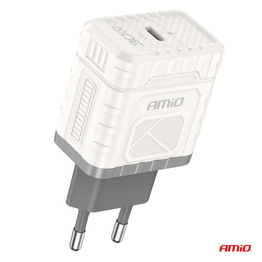 AMiO Încărcător Fără Cablu GaN cu Port USB-C 30W Livrarea energiei Albς (04285)