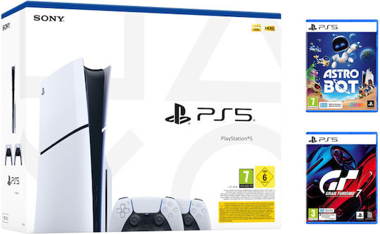 Sony PlayStation 5 Slim 1TB with Second DualSense (Official Bundle) & Astrobot + Gran Turismo 7