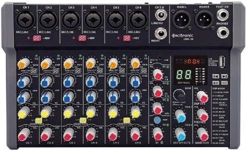Citronic CMA-10 Selbstverstärkend Analog Mischpult 10 Kanäle mit Phantom Power & 2 XLR-Eingänge & Bluetooth