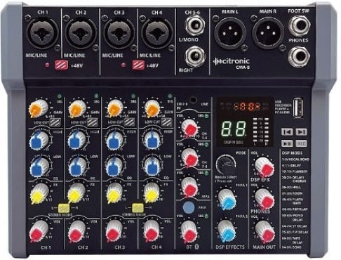 Citronic CMA-8 Selbstverstärkend Analog Mischpult 8 Kanäle mit Phantom Power & 2 XLR-Eingänge & Bluetooth