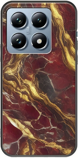 Cracked Marble Red Gold Xiaomi 14t Pro 5g Black TPU Black Silicone