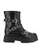 Leather Women's Ankle Boots with Medium Heel Black
