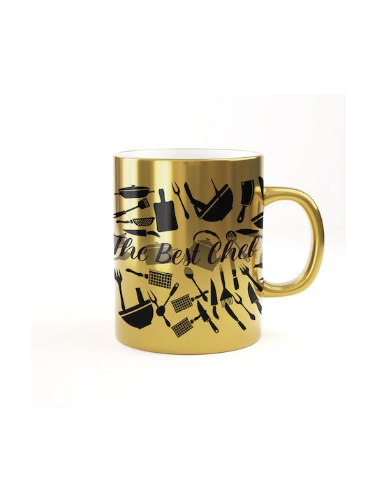 Ceramic Mug Gold Best Chef The Mug Is Gold Inside White 325ml The Mug Is Gift Packaged
