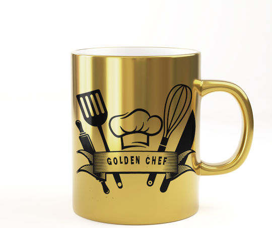 Κούπα Κεραμική Gold Golden Chef Η Κούπα Ειναι Χρυσή Μέσα Λευκή 325ml Η Κούπα Είναι Συσκευασία Δώρου