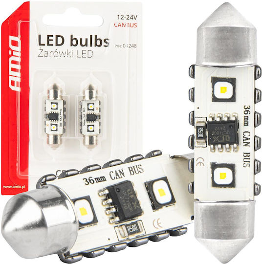 AMiO Lampen Auto C5W Canbus LED 5500K Kaltes Weiß 12-24V 2Stück
