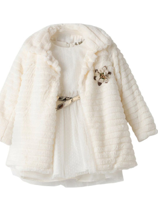 Kinderkleid Langärmelig mit Spitze Set aus 2 Ecru