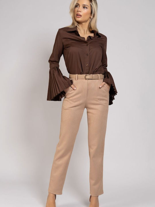 BelleFille Women's Fabric Trousers Beige