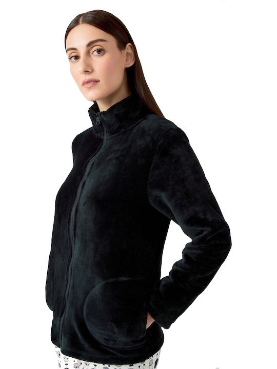 Minerva Pentru Femei Fleece Jachetă Pijamale Black