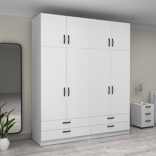 Patru uși Dulap de Haine Victoria cu Spațiu de Depozitare Alb 200x60x240cm