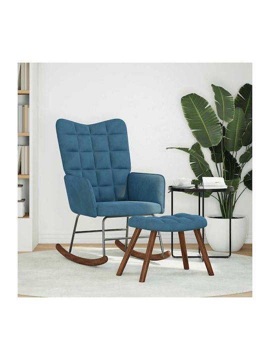 Schaukelstuhl mit Fußhocker Samt Blue 61x78x98cm
