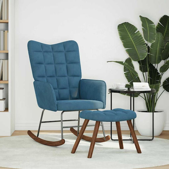 Schaukelstuhl mit Fußhocker Samt Blue 61x78x98cm