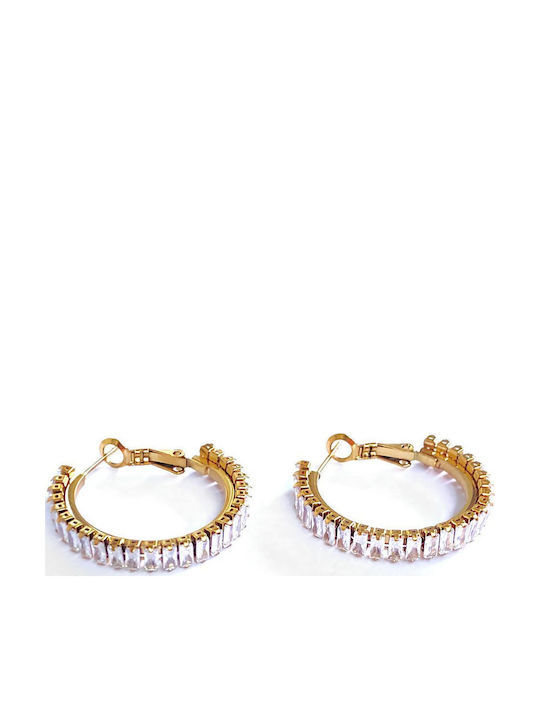 Mylovly Gioielli White Baguette Σκουλαρίκια από Ατσάλι Επιχρυσωμένα