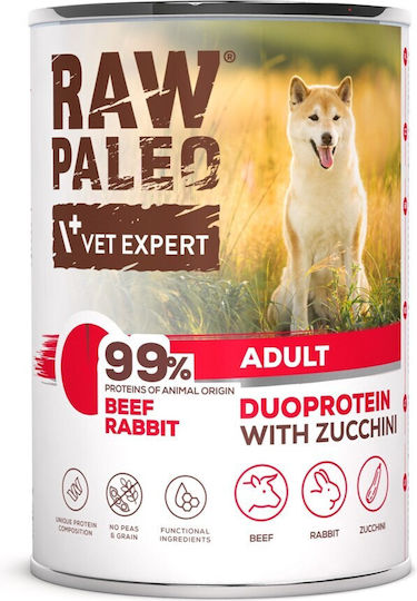 VetExpert Raw Paleo Nassfutter Hunde in Dose mit Rindfleisch, Kaninchen und Fleisch ohne Getreide & Gluten 400gr