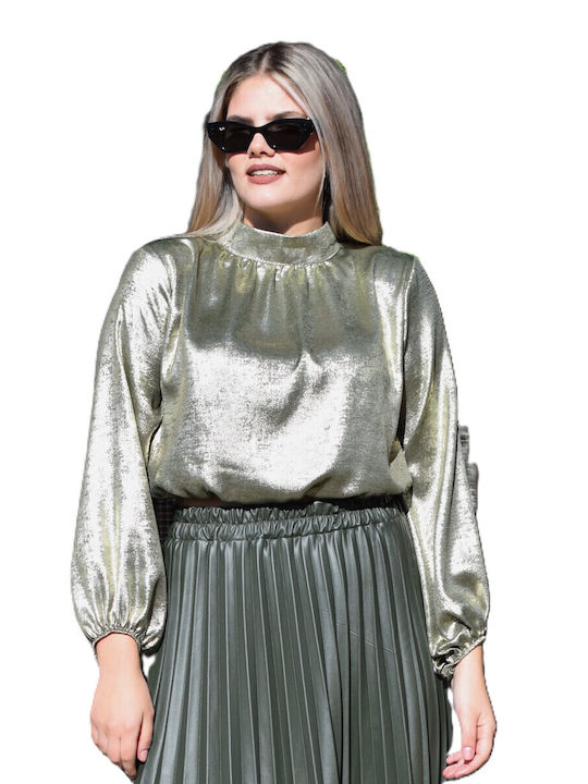 Damen Crop Top Satin Olive Oil Open