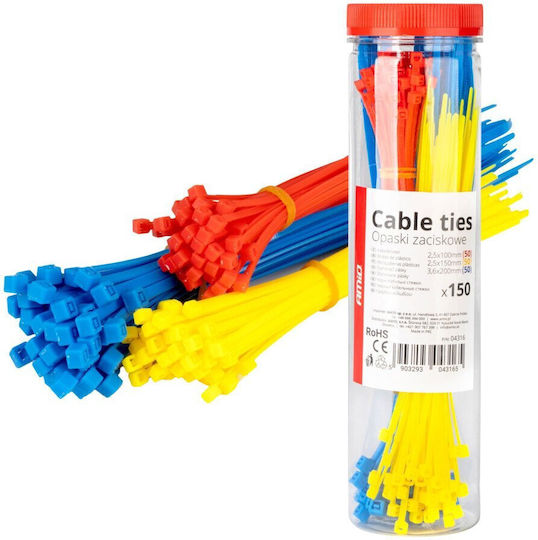 Δεματικα Δετικα Καλωδιων Tie Wrap Ταιραπ 2.5x100mm 2.5x150mm 3.6x200mm Διαφορα Χρωματα Σετ Αμιο 150 Τεμ