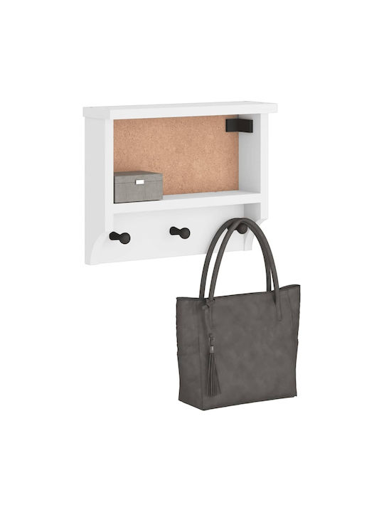 vidaXL Wooden Wall Hanger 3 Hooks White 45x35x12cm