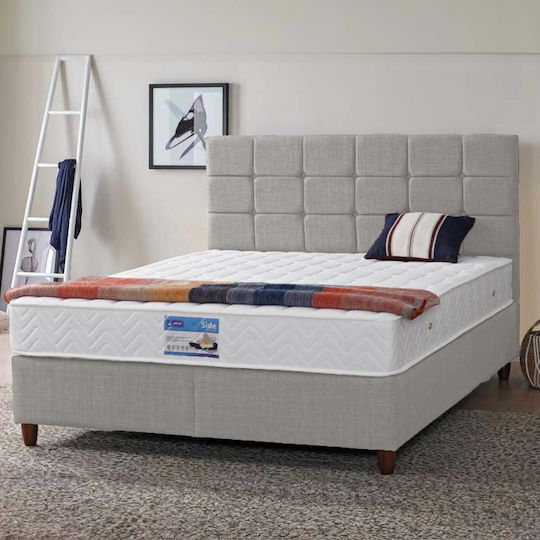 Side Double Bed Upholstered with Light Gray Fabric with Storage Space Slats & Mattress 140x200cm 57-01-1153 Side Double Bed Upholstered with Light Gray Fabric with Storage Space Slats & Mattress 140x200cm 57-01-1153