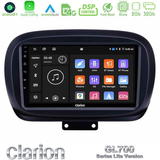 Clarion Auto-Audiosystem für Fiat 500X 2015-2020 (Bluetooth/USB/WiFi/GPS/Apple-Carplay/Android-Auto) mit Touchscreen 9"