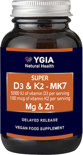 Ygia Super D3 5,000 IU & K2 MK7 100 mcg Magnesium Glycinate & Picolinate Zinc Βιταμίνη για Ενίσχυση του Ανοσοποιητικού & την Υγεία των Οστών 5iu 600mg κατάλληλη για ενήλικες 50+ 60 κάψουλες