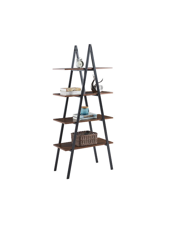 Homemarkt Shelf Stam Hm18073.04 Black Metal Frame-Walnut Melamine 71x38x164cm