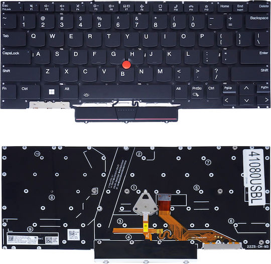Tastatură Laptop Lenovo Thinkpad X1 Nano Gen 2 Tip 21e8 21e9 5m11h41922 5m11h41854 5m11h41916 5m11h41848 Sn21e21065 Us Fără Ramă Iluminare Pointer Negru Cod 41080usbl