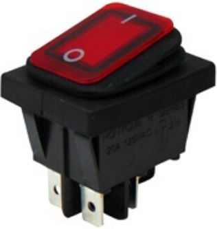 Διακόπτης Rocker Μεγάλος 4p Λαμπάκι On-off 22a/250v Ip65 Κόκκινος Wr210 Hno