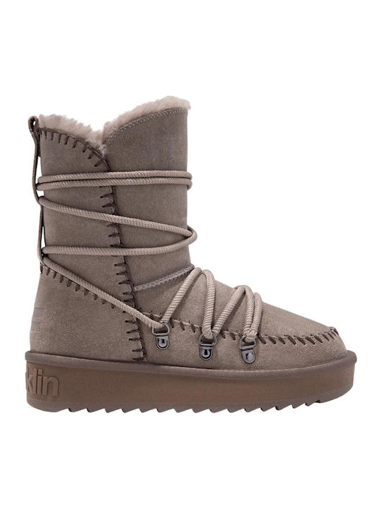 Nordic Nova Leather Women's Ankle Boots Platform & Fur Gray