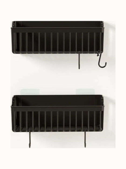 Femmit An der Wand montiert Badezimmerregal Kunststoff mit 2 Regalböden und Saugnäpfen 26x11x9cm Schwarz