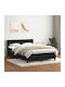 Doppelbett Bezogen Mit Stoff Schwarz mit Lattenrost & Matratze 160x210cm