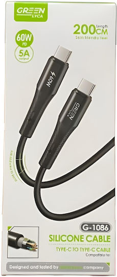 Green Lyca G-1086 Cablu USB 2.0 USB-C Masculin - USB-C 60W PD Negru 2m