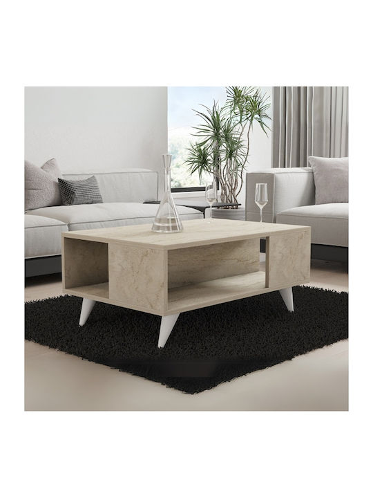 Square Central Coffee Table Yuka Wooden Travertine W90xL60xH39.5cm