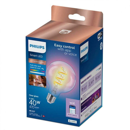 Philips Смарт крушка LED 6.3W за фасунга E27 и форма G95 RGBW 470лм