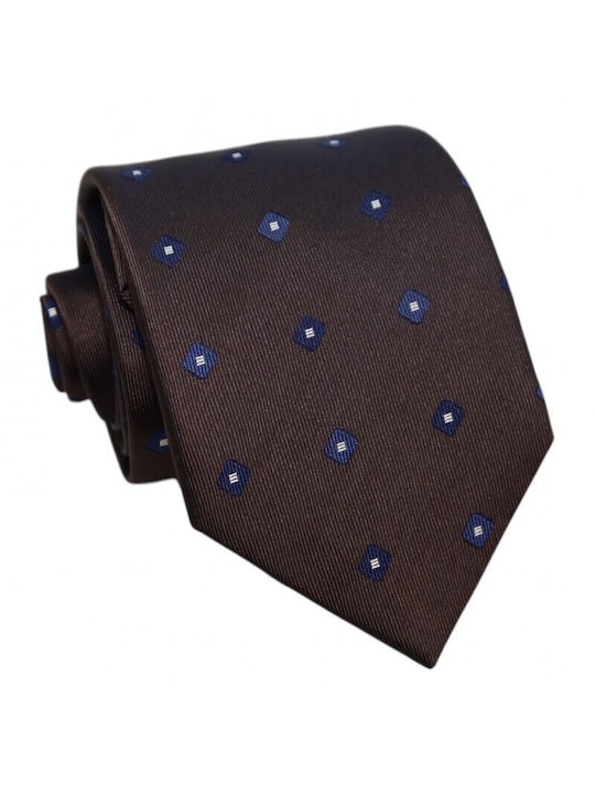 Silk Tie Brown Blue Pattern 8cm