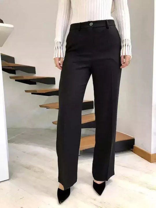 Basic Women's Fabric Trousers Straight Black